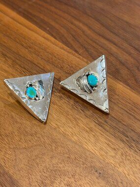 Vintage silver and turquoise triangular collar tips